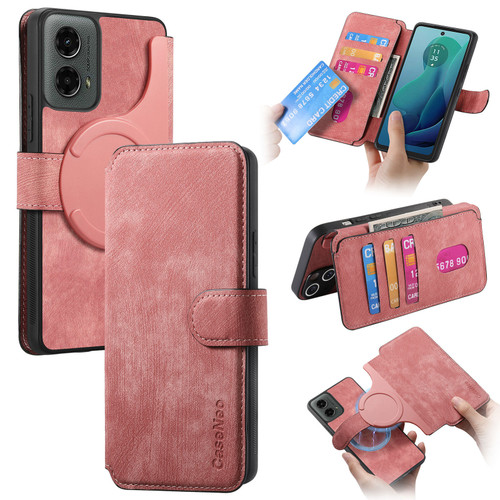 Moto G 5G 2024 CaseNeo MagSafe RFID Anti-theft Retro Leather Phone Case - Pink